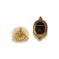COLLECTION OF TWO YELLOW GOLD AND MULTIGEM PENDANT BROOCHES
