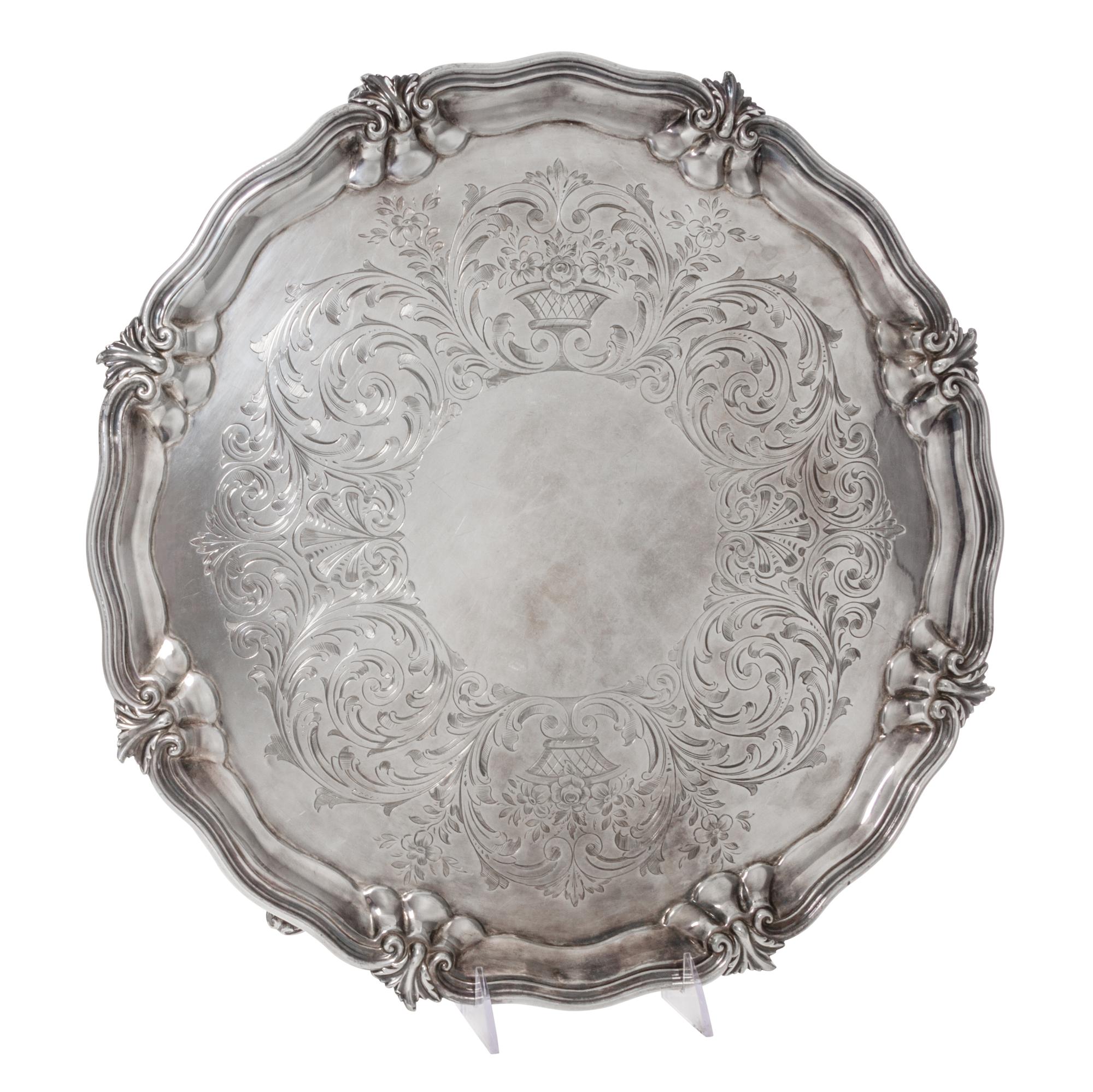 An English Silver-Plate Serving Tray, Israel Freeman & Son, London, 20th Century, of rectangular form with canted corners, having a han