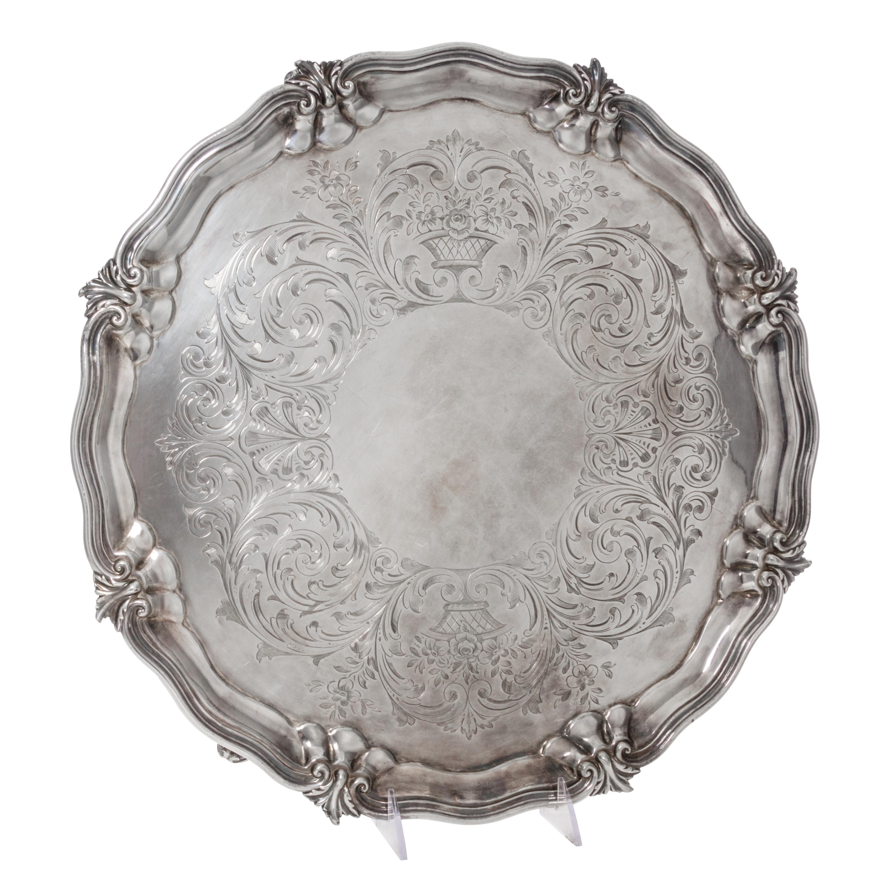 An English Silver-Plate Serving Tray, Israel Freeman & Son, London, 20th Century, of rectangular form with canted corners, having a han
