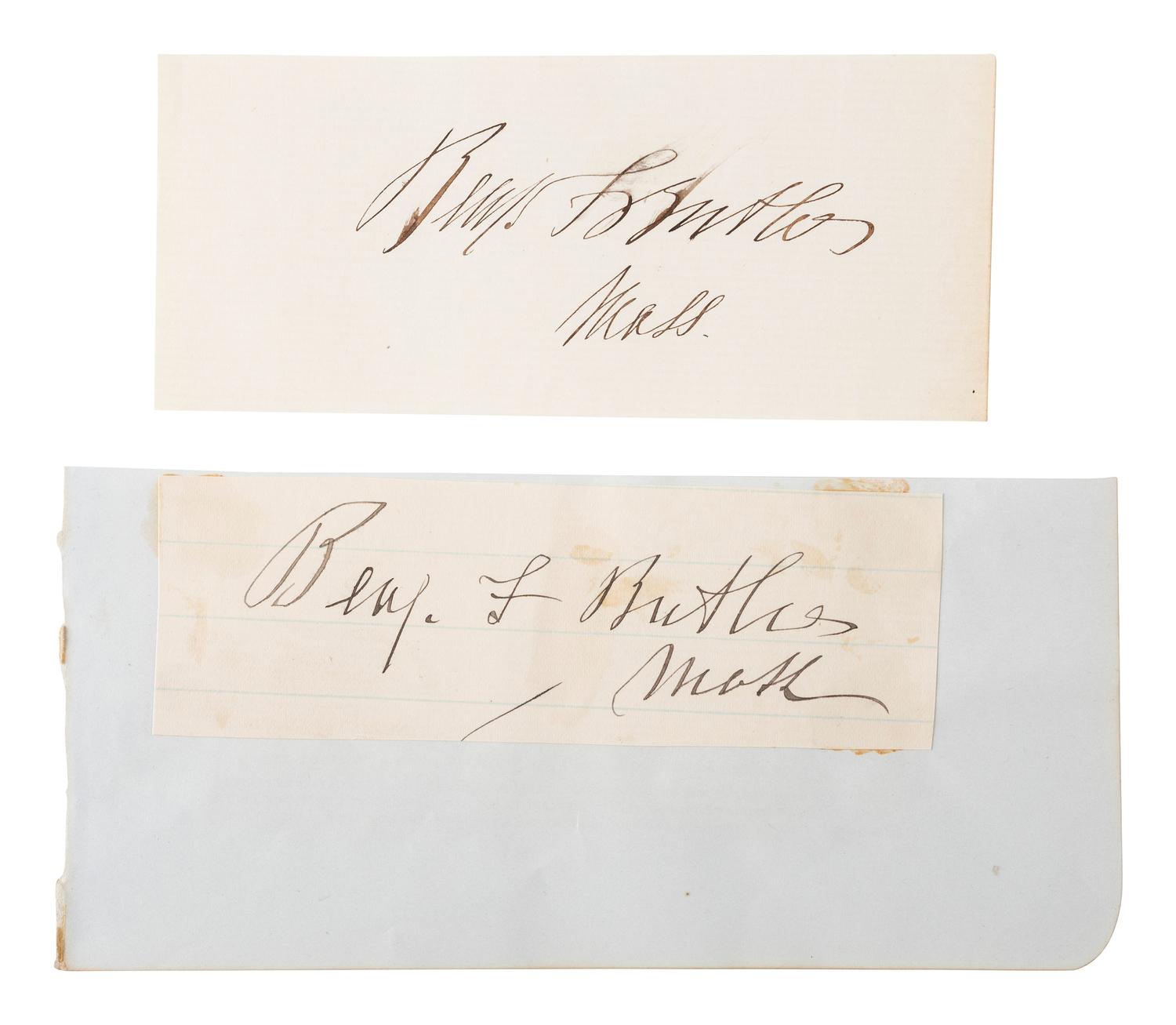 [CIVIL WAR]. Autographs from Civil War soldiers incl. Generals SHERMAN, MCCLELLAN, and BUTLER.