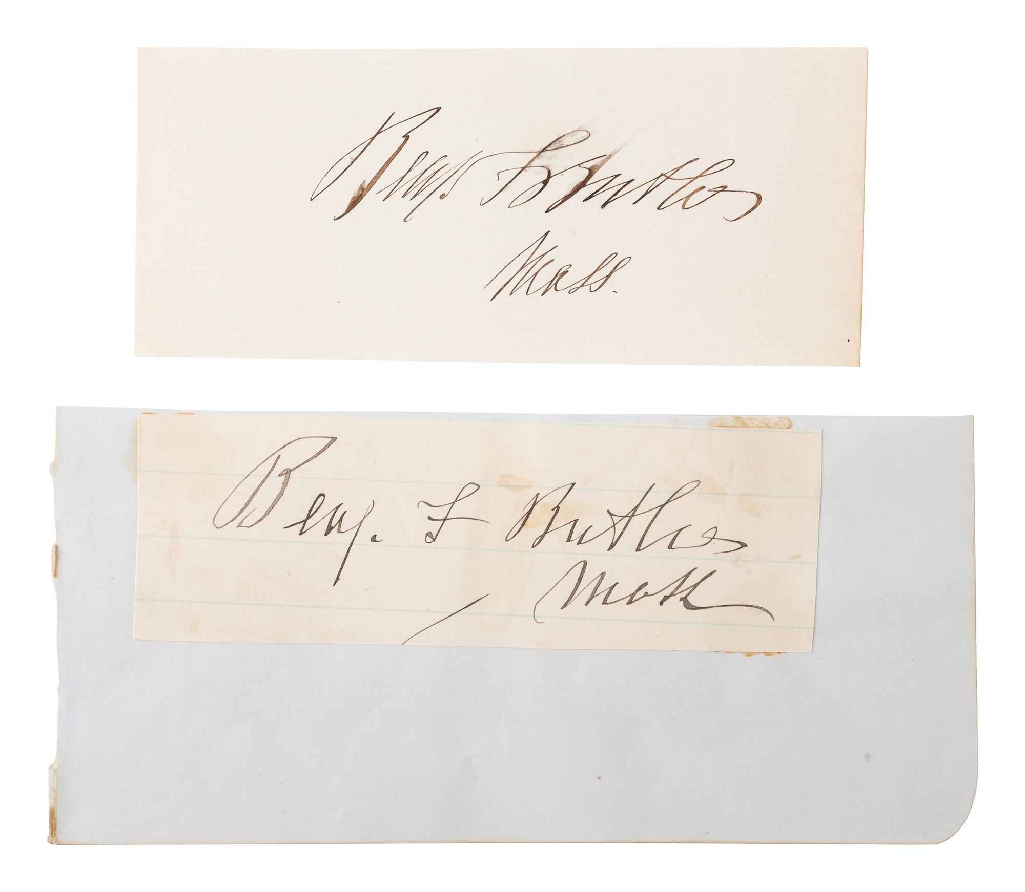 [CIVIL WAR]. Autographs from Civil War soldiers incl. Generals SHERMAN, MCCLELLAN, and BUTLER.