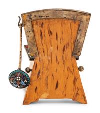 A Russian Silver, Cloisonné Enamel and Birch Throne Salt