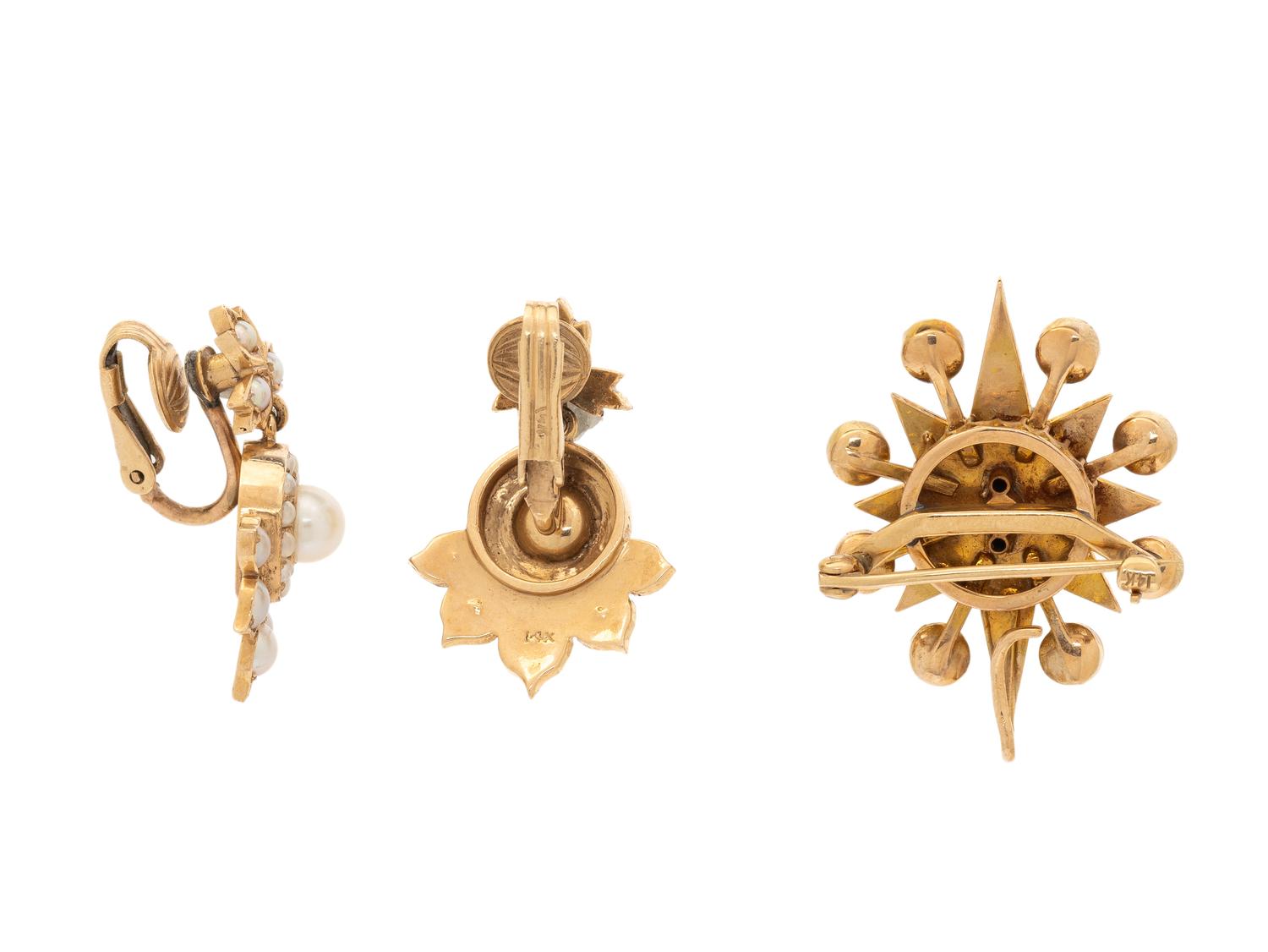 ANTIQUE, COLLECTION OF YELLOW GOLD AND SEED PEARL JEWELRY