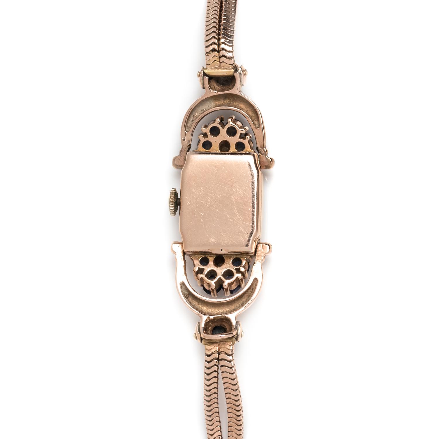 RETRO, 14K PINK GOLD, SAPPHIRE AND DIAMOND WRISTWATCH