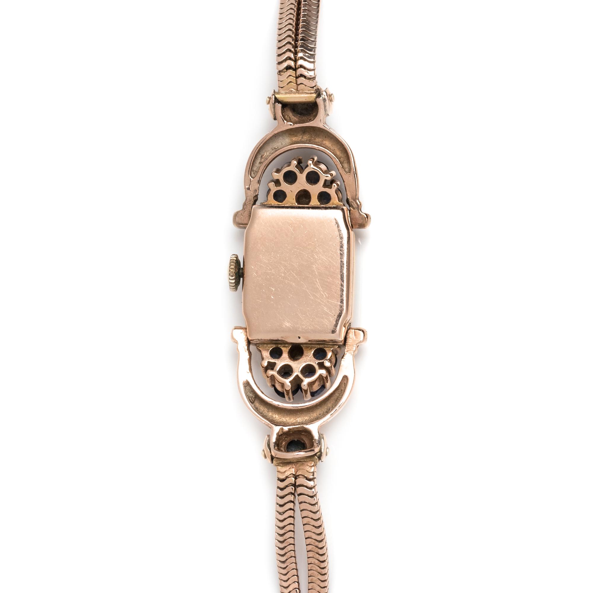 RETRO, 14K PINK GOLD, SAPPHIRE AND DIAMOND WRISTWATCH