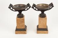 A Pair of Grand Tour Bronze Tazze On Marble Bases