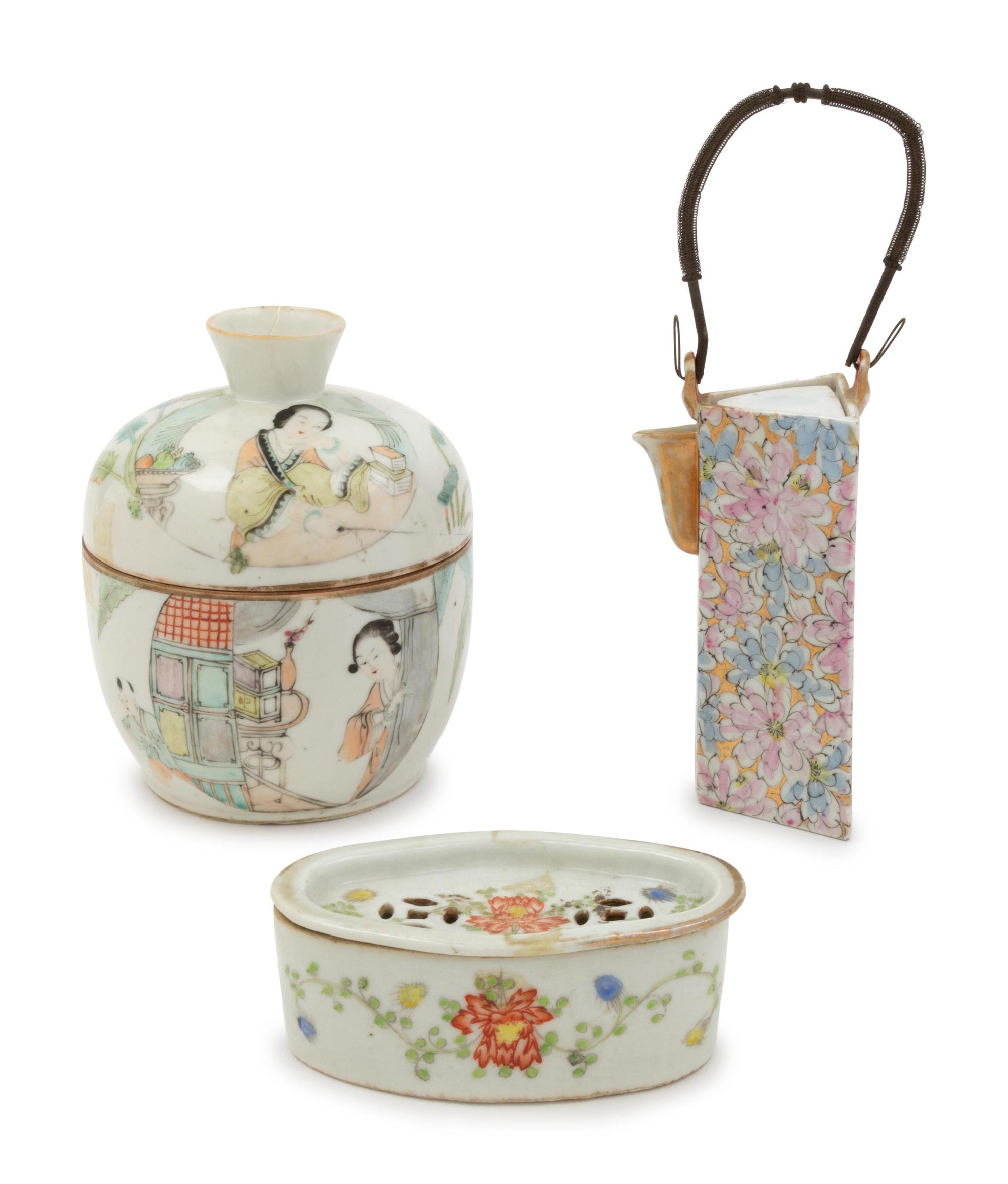 Three Chinese Famille Rose Porcelain Tea Wares