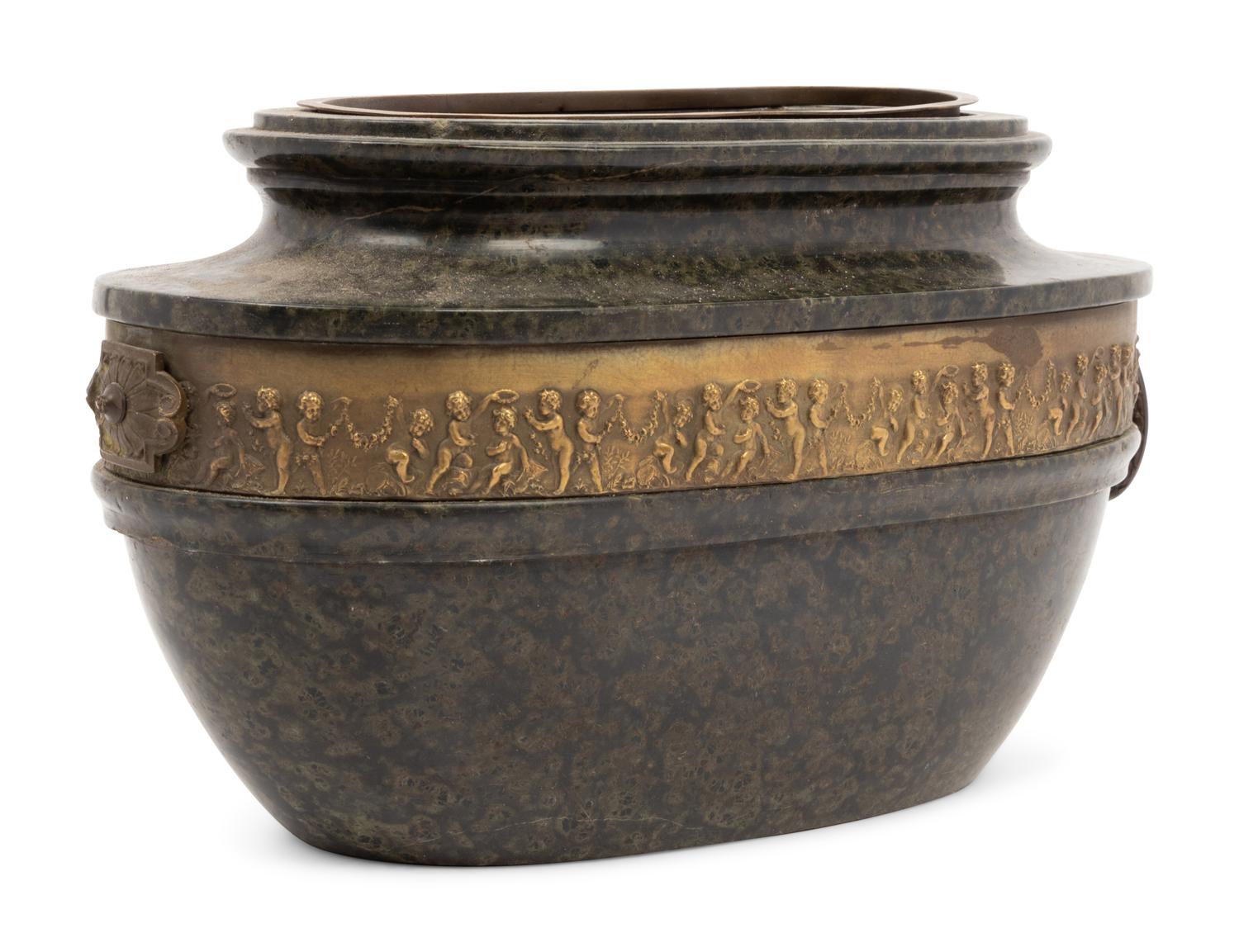 A Continental Gilt Bronze Mounted Marble Vase
