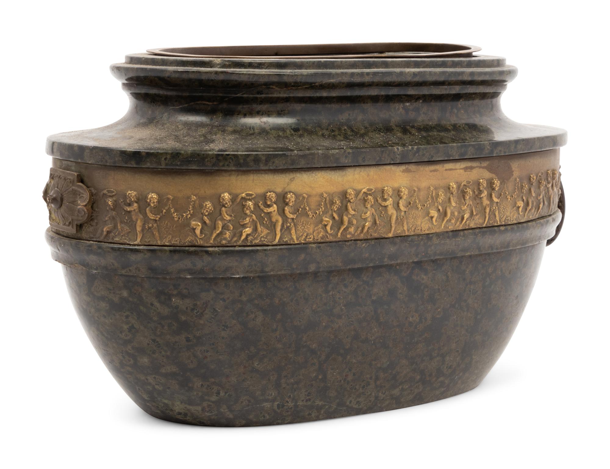 A Continental Gilt Bronze Mounted Marble Vase