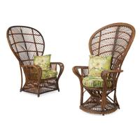 A related pair of polychrome painted rattan "Peacock" chairs american, circa 1910