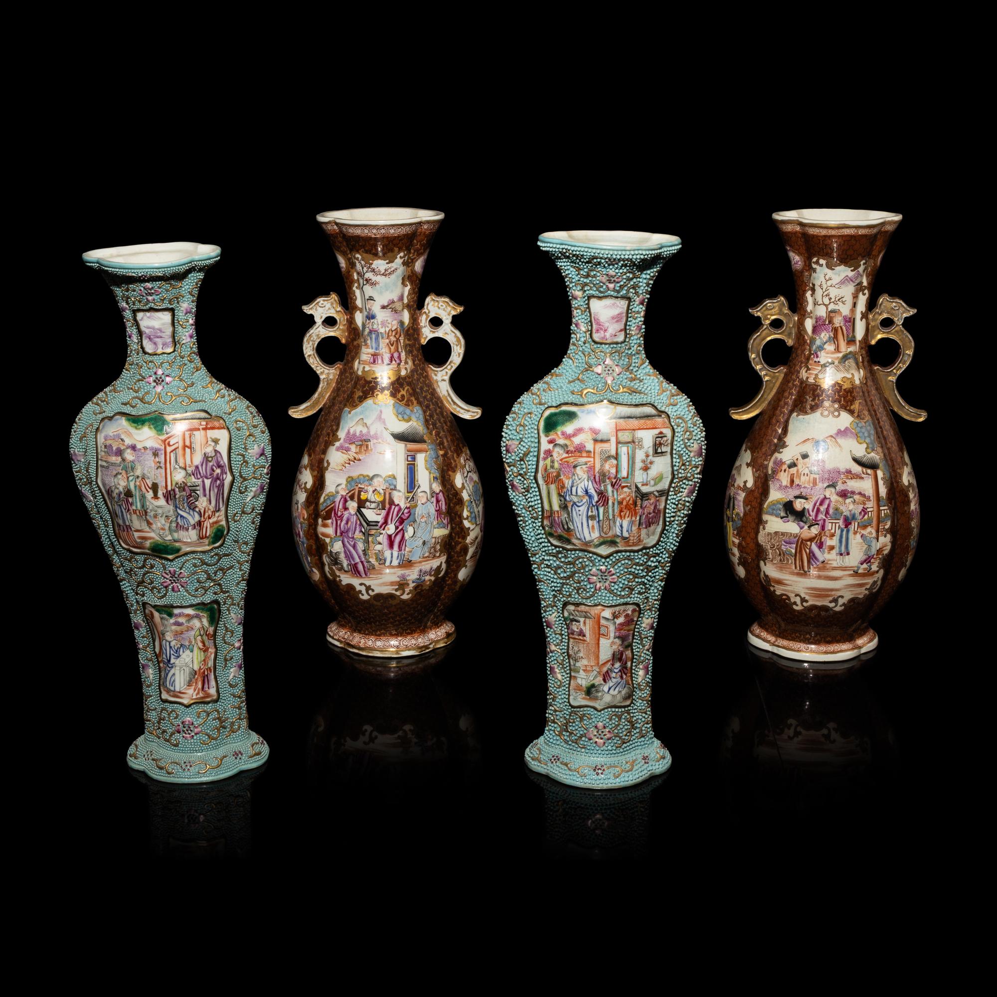 Two Pairs of Chinese Export Style Famille Rose Porcelain Vases — 外銷風格粉彩人物圖瓶兩對