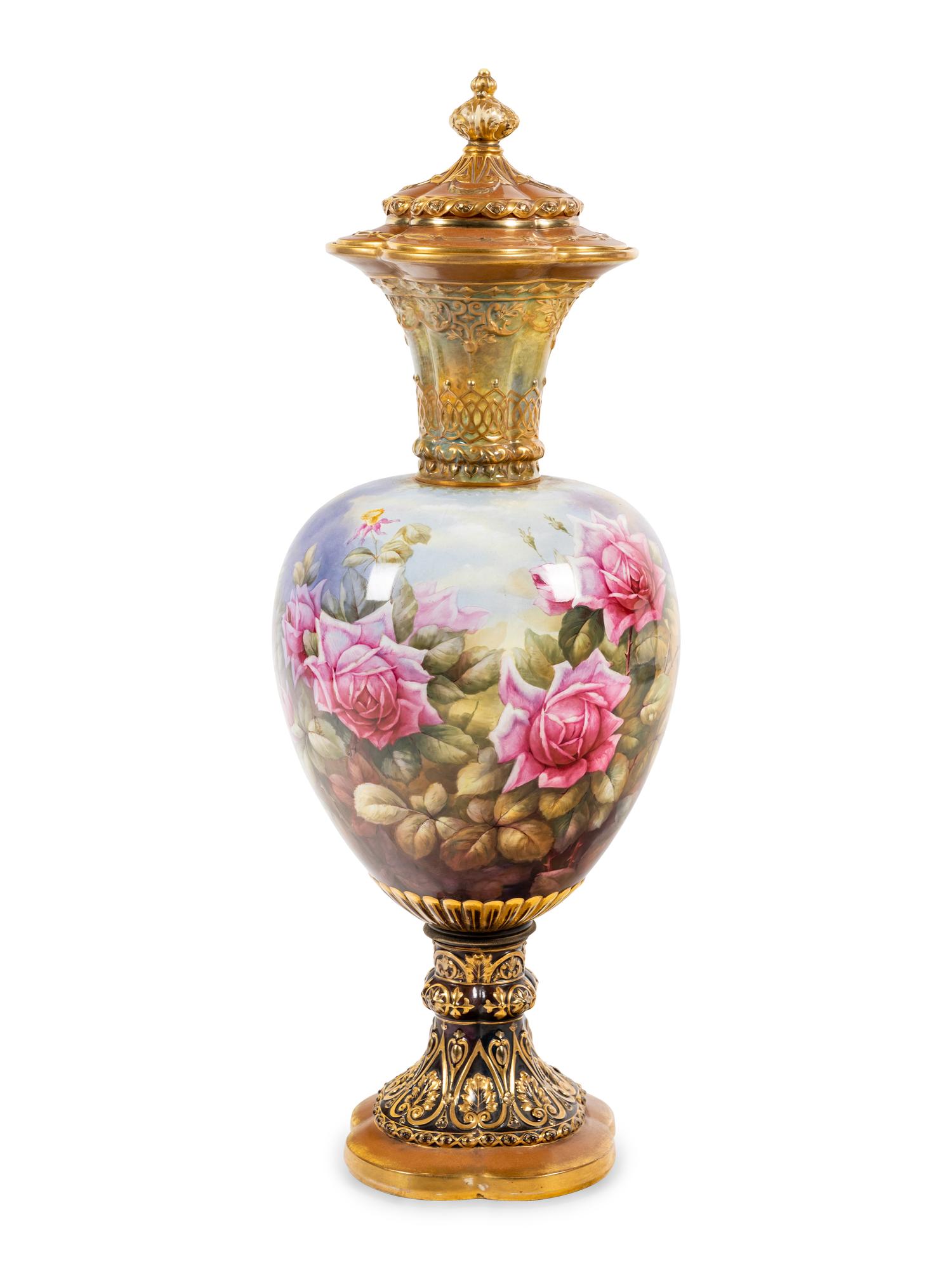 A Large Royal Bonn Painted Porcelain Vase and Cover