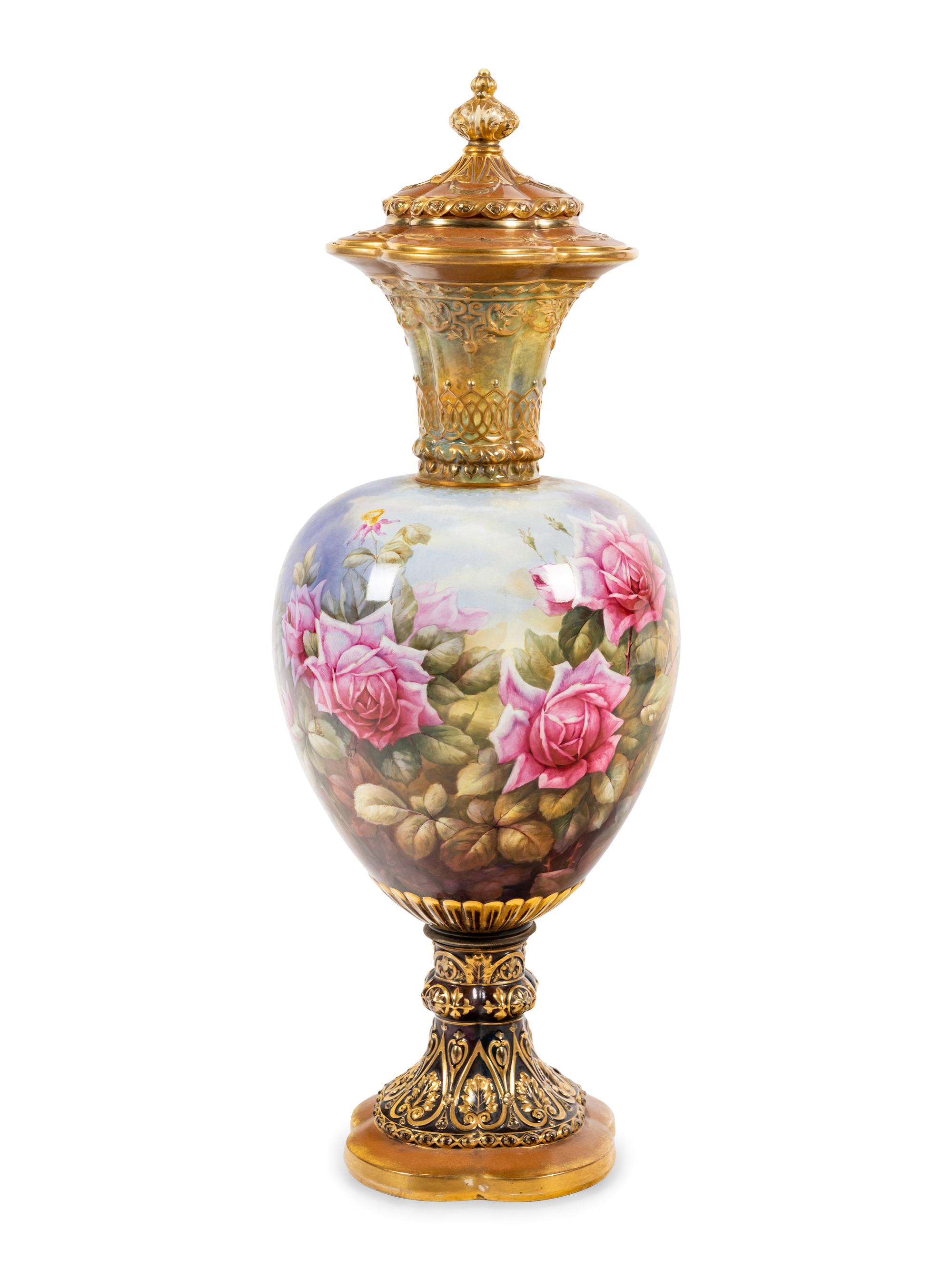 A Large Royal Bonn Painted Porcelain Vase and Cover