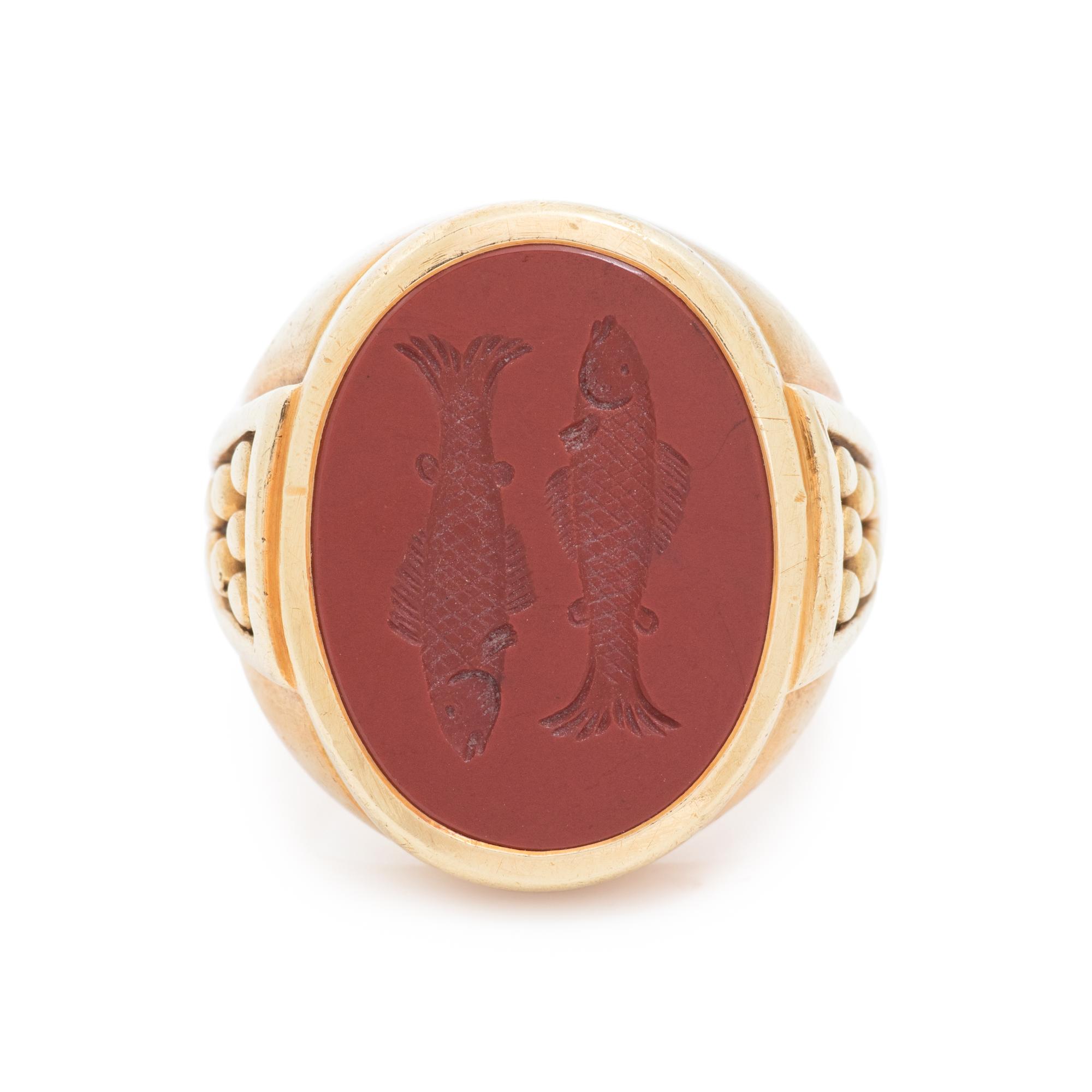 KIESELSTEIN-CORD, YELLOW GOLD AND HARDSTONE INTAGLIO RING