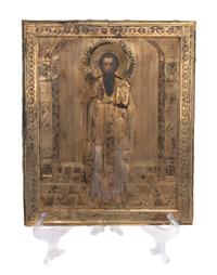 An Eastern European Oklad Icon 10 1/2 x 9 inches.