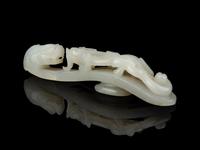 A Chinese White Jade 'Chilong' Belt Hook