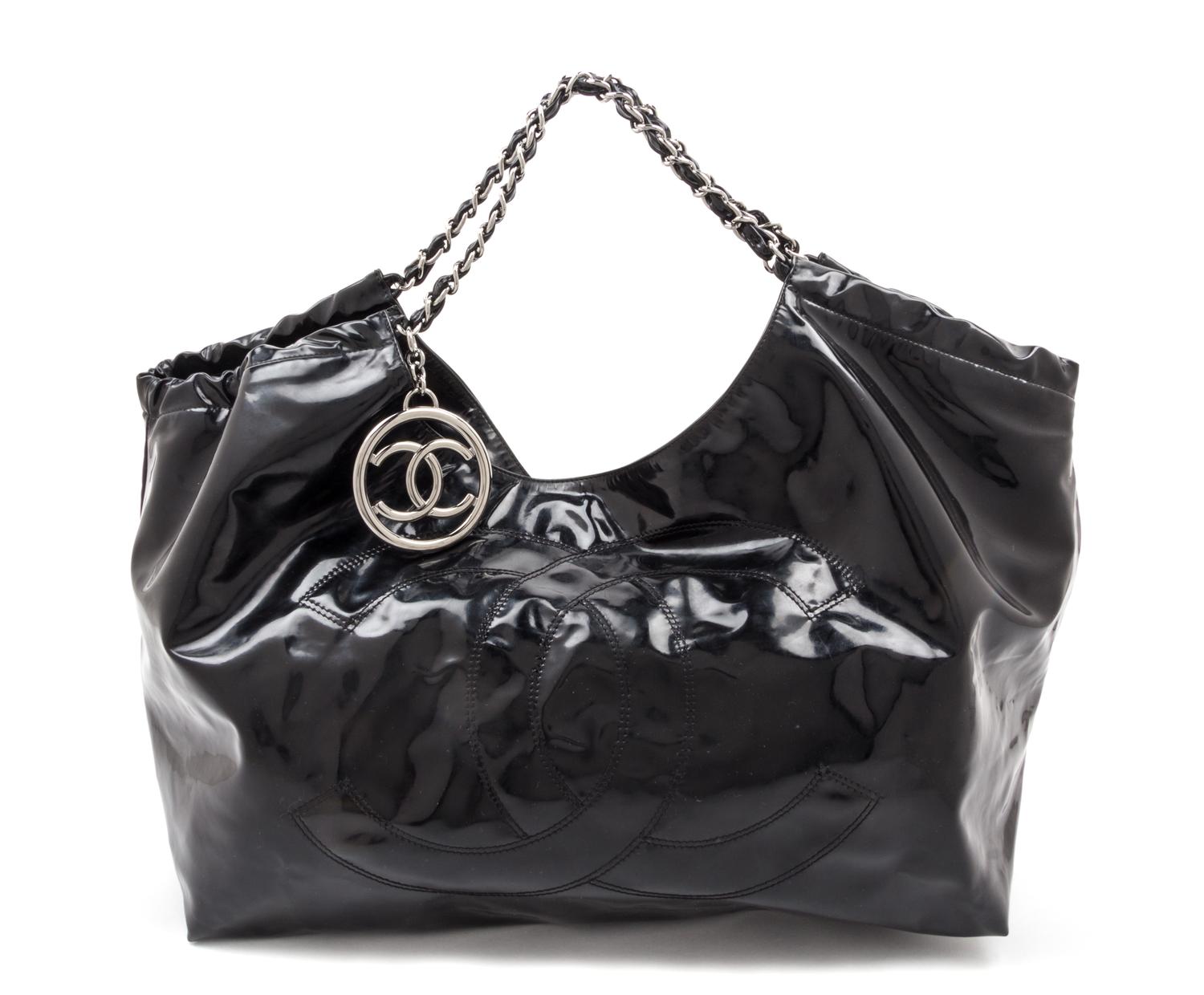 A Chanel Black Vinyl Coco Cabas Tote Handbag, 24" x 14" x 7".