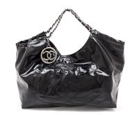 A Chanel Black Vinyl Coco Cabas Tote Handbag, 24" x 14" x 7".