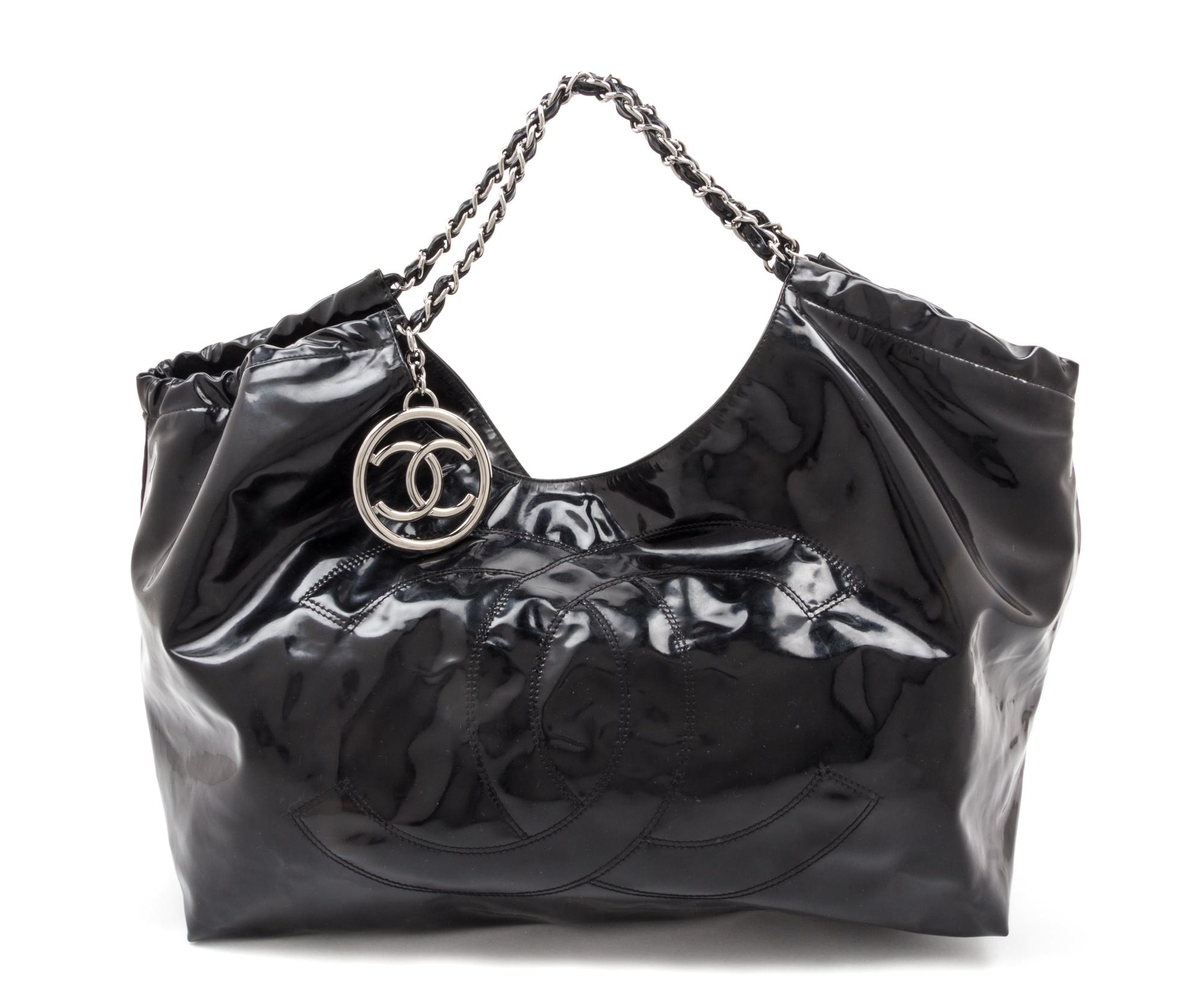 A Chanel Black Vinyl Coco Cabas Tote Handbag, 24" x 14" x 7".