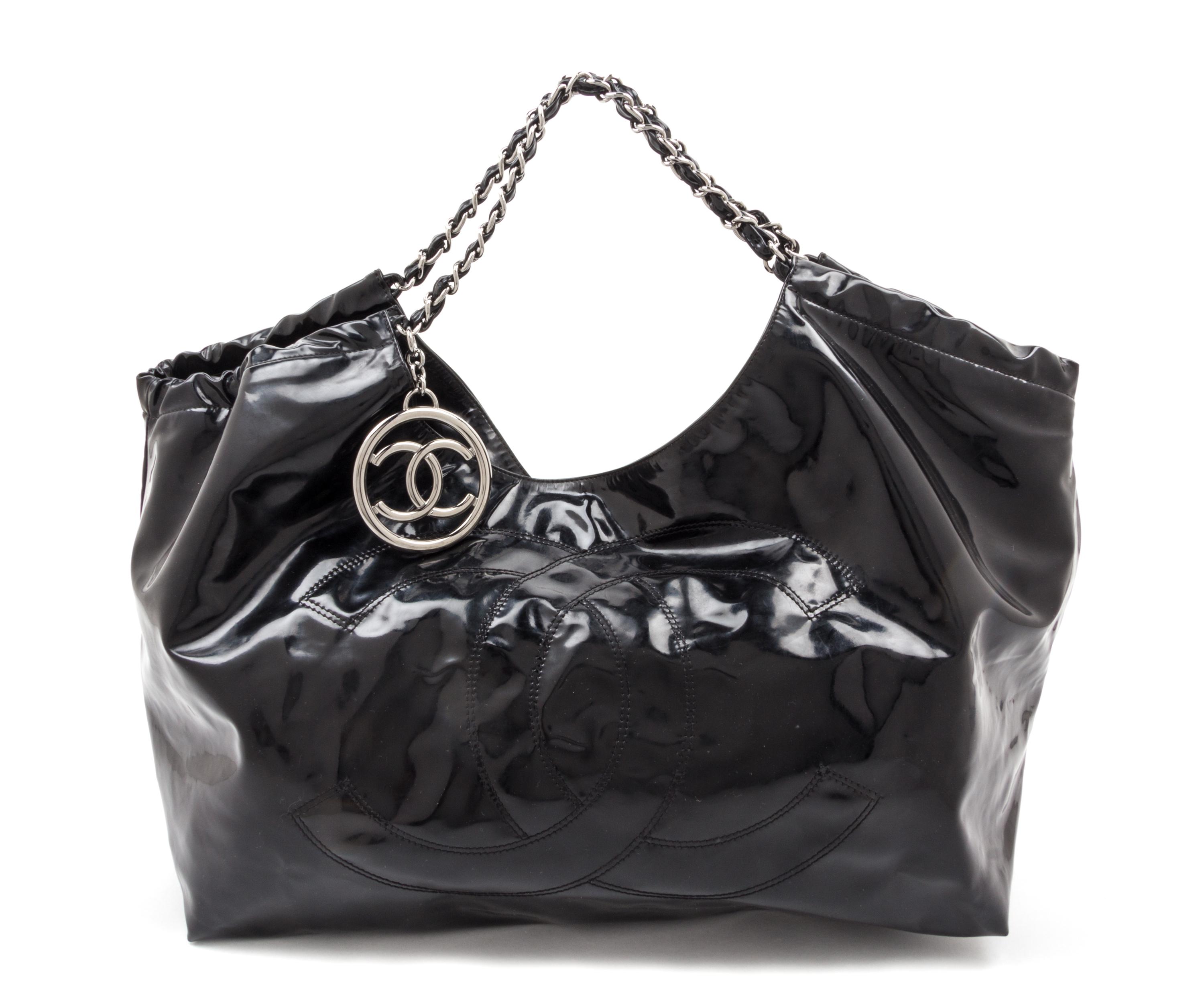 A Chanel Black Vinyl Coco Cabas Tote Handbag, 24" x 14" x 7".
