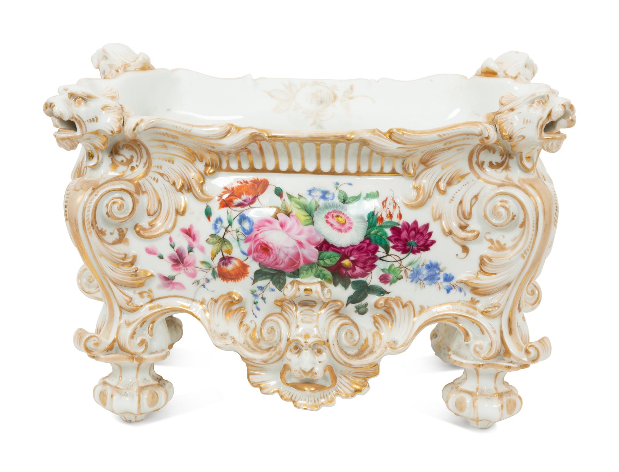 A German Porcelain Polychrome and Gilt Decorated Jardiniere