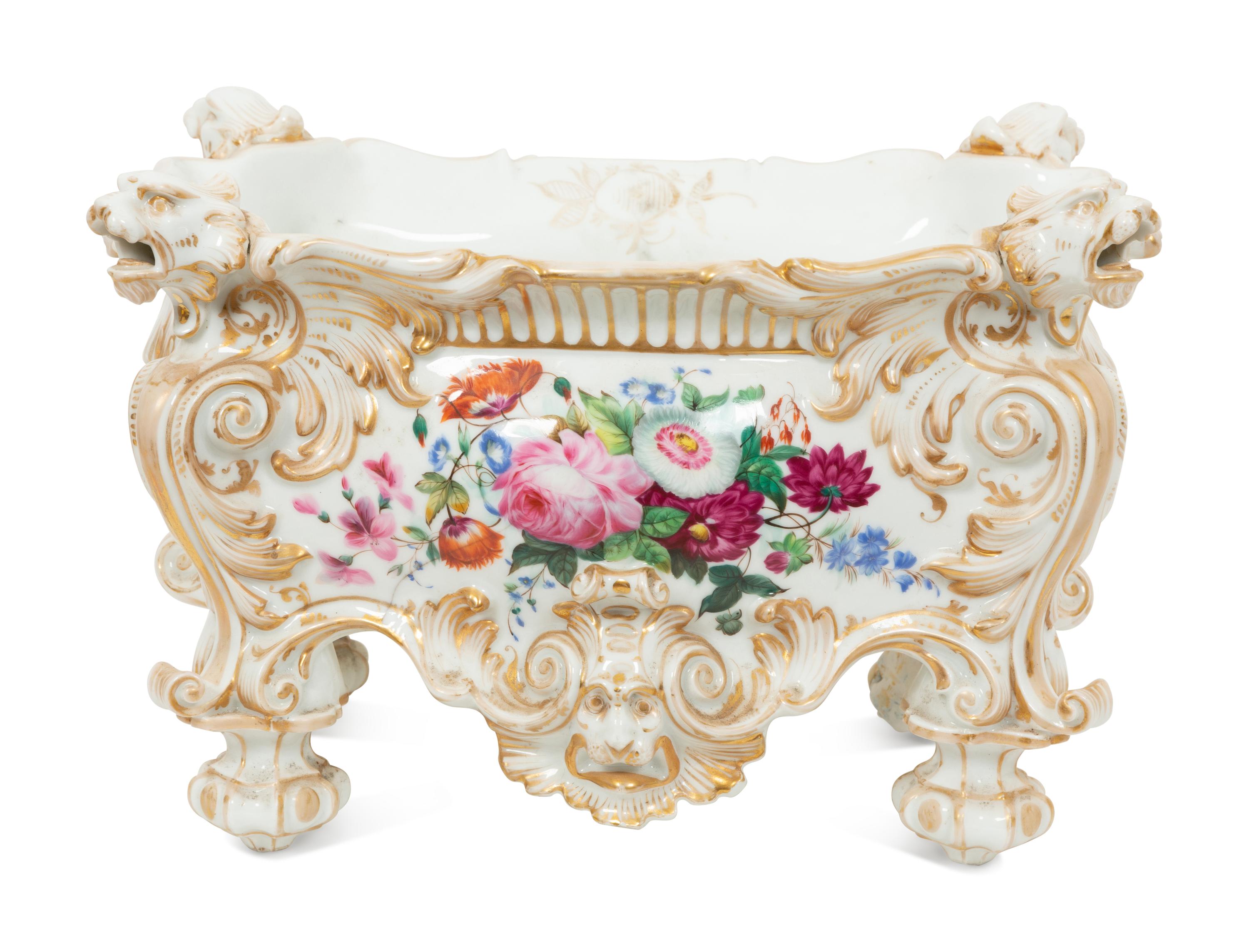 A German Porcelain Polychrome and Gilt Decorated Jardiniere