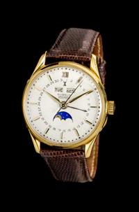 An 18 Karat Yellow Gold Triple Date Moon Phase Ipsomatic Wristwatch, Gubelin,