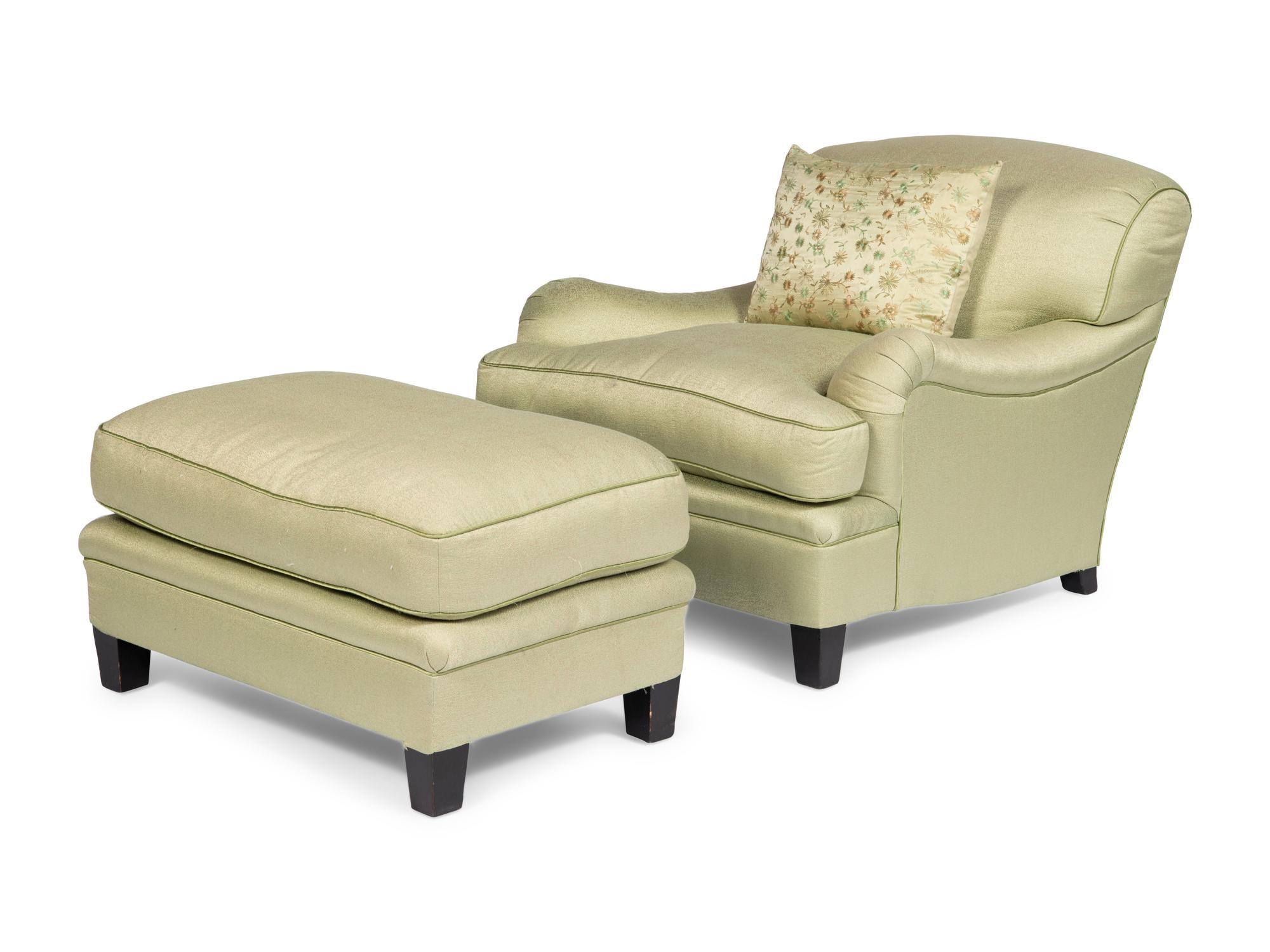 A Pair of Custom Celadon Green Silk Upholstered Armchairs