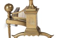 A Pair of Federal Engraved Brass Ball-Top Andirons
