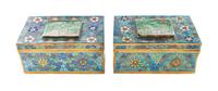 A Pair of Chinese Cloisonne Enamel Boxes Width 6 1/4 inches.