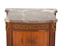 A Pair of Italian Gilt Metal Mounted Fruitwood Commodini with Marble Tops