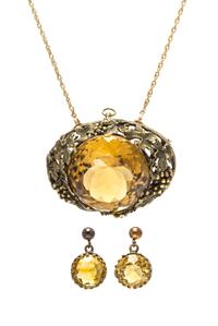 A Collection of Victorian Yellow Gold and Citrine Jewelry, 27.80 dwts.