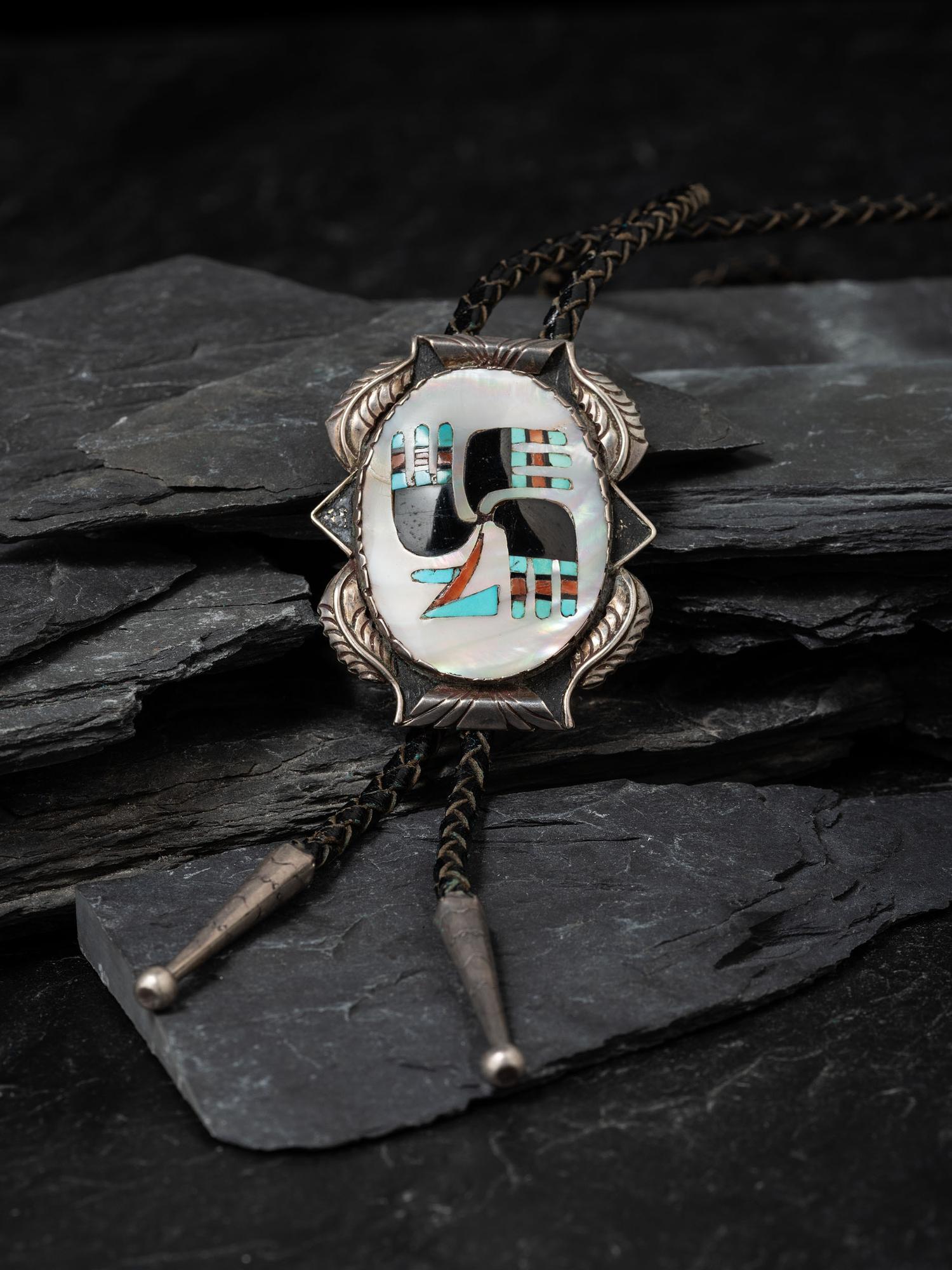 Silver and Mosaic Inlay Bolo Tie