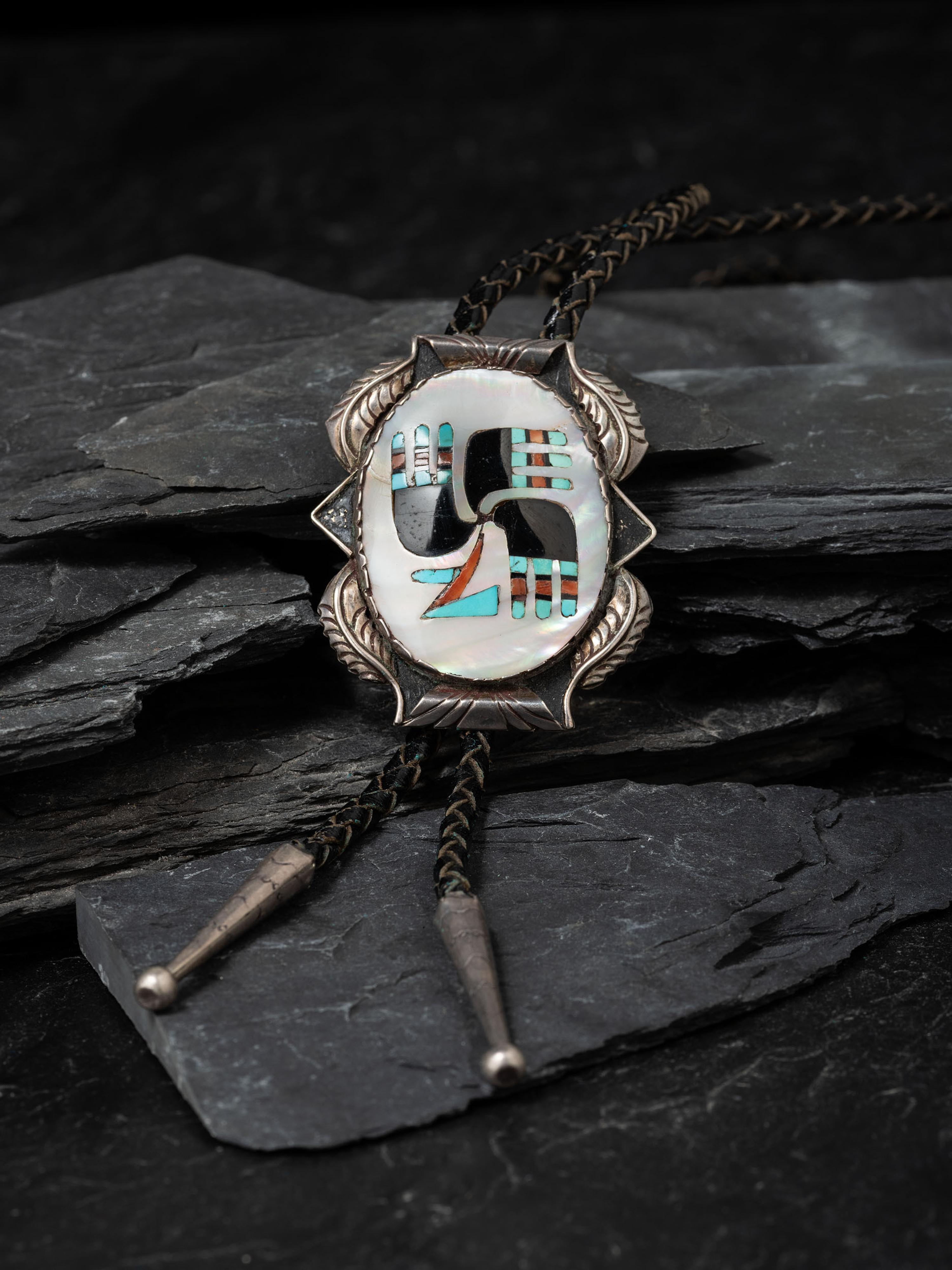 Silver and Mosaic Inlay Bolo Tie