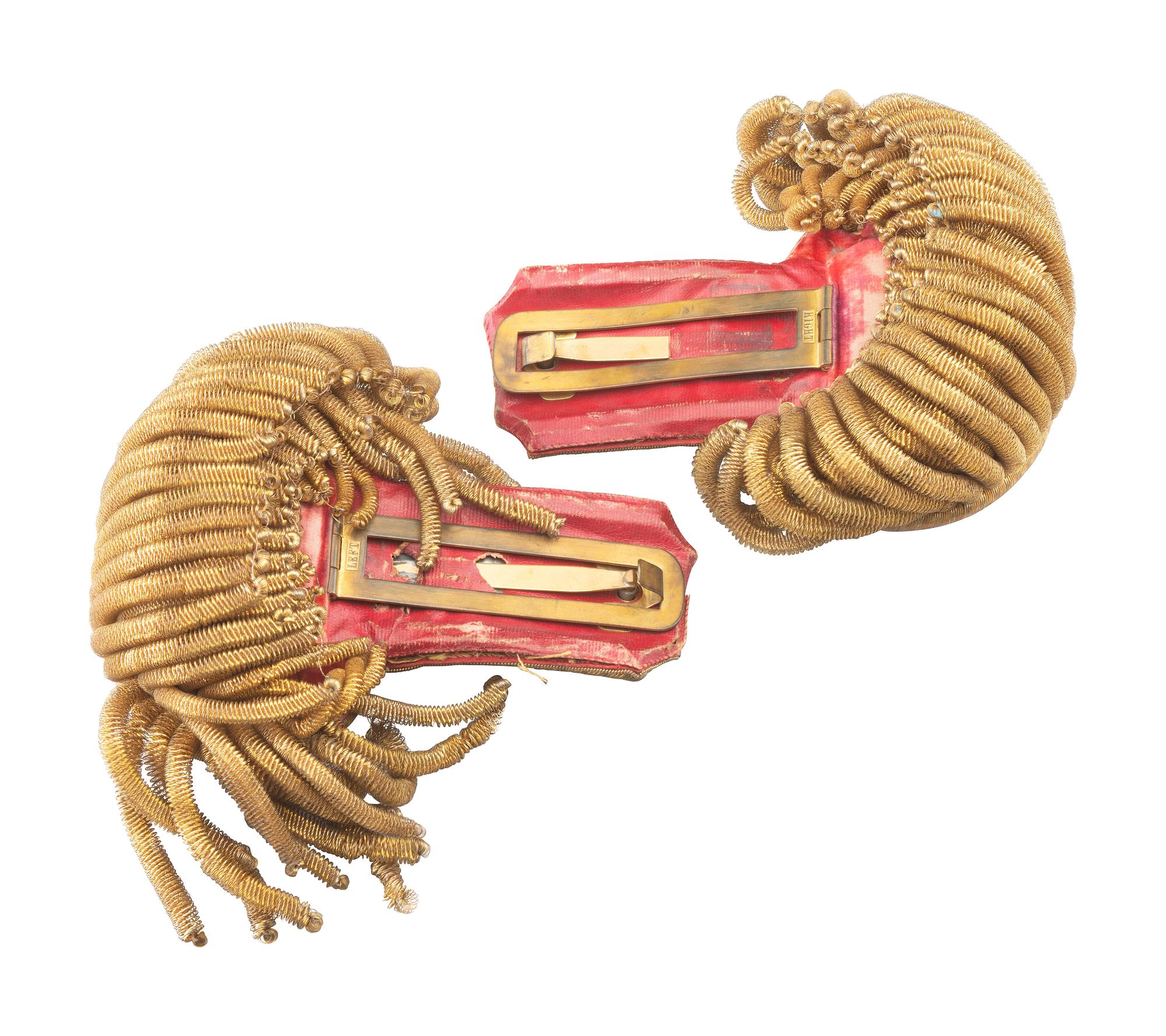 [MILITARIA]. Model 1851 epaulettes and original case identified to Captain John C.E. Hinrichs, Co. E, 47th New York regiment, New York National Guard.