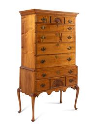 A Queen Anne Fan-Carved Cherrywood Flat-Top High Chest
