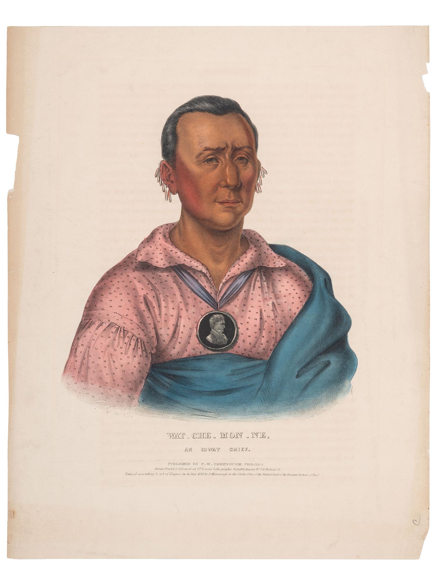 [McKENNEY & HALL]. A group of 3 large folio hand-colored lithographs of Omaha and Iowa. 1836-1838.