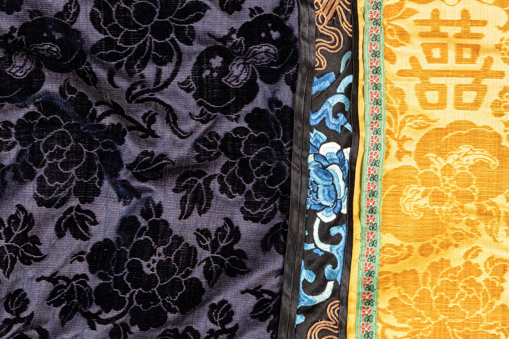 A Navy Blue Ground Cut Velvet, Embroidered Silk and Fur-Lined Lady's Robe