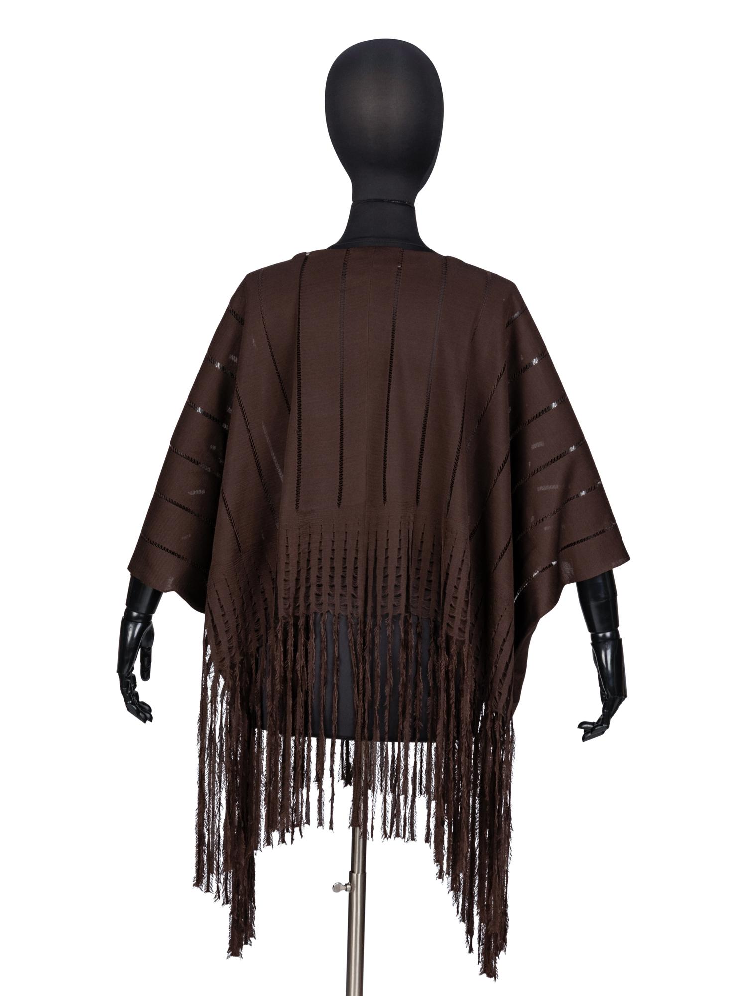 Yves Saint Laurent, Brown Fringed Silk Poncho