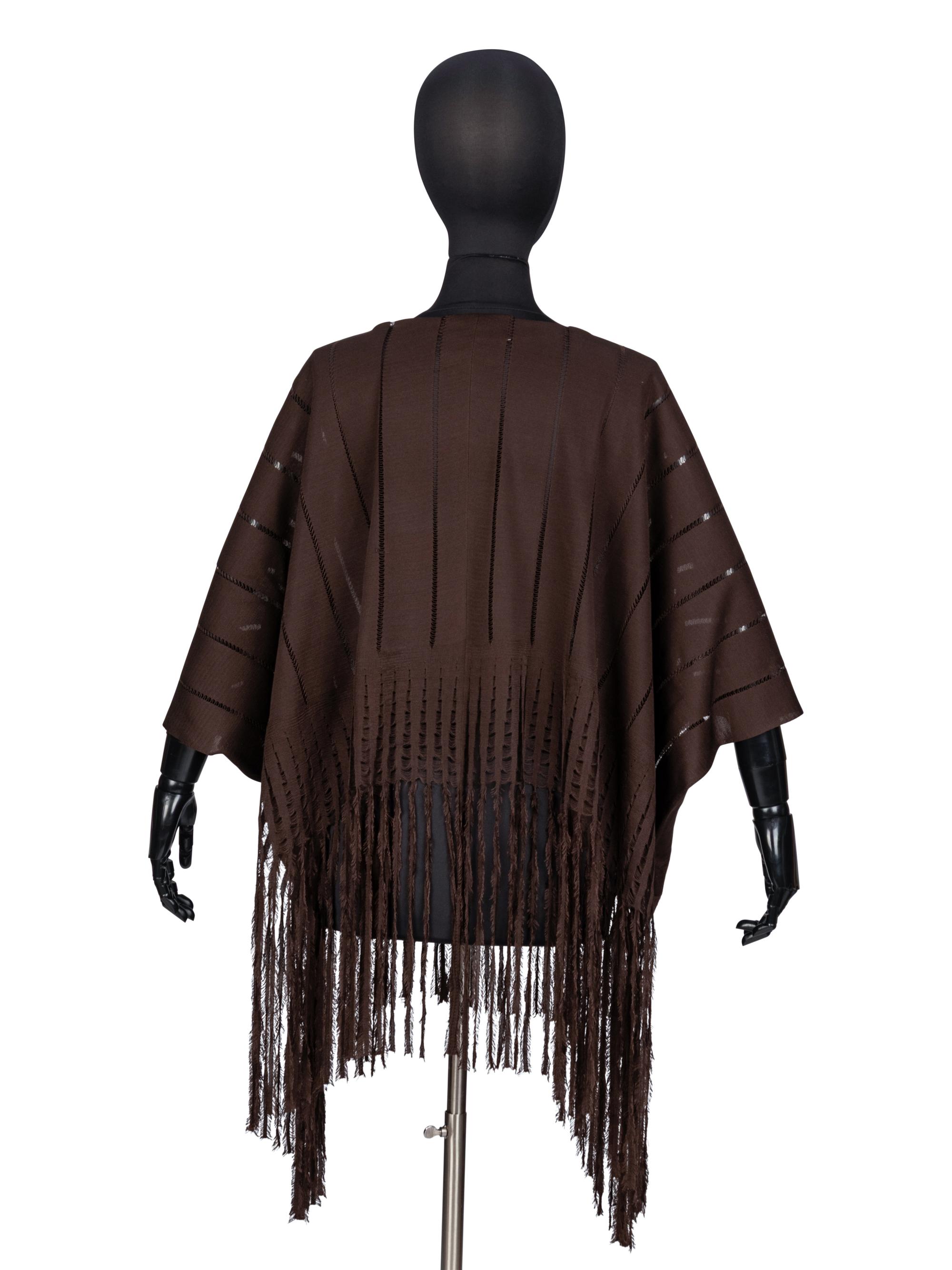 Yves Saint Laurent, Brown Fringed Silk Poncho