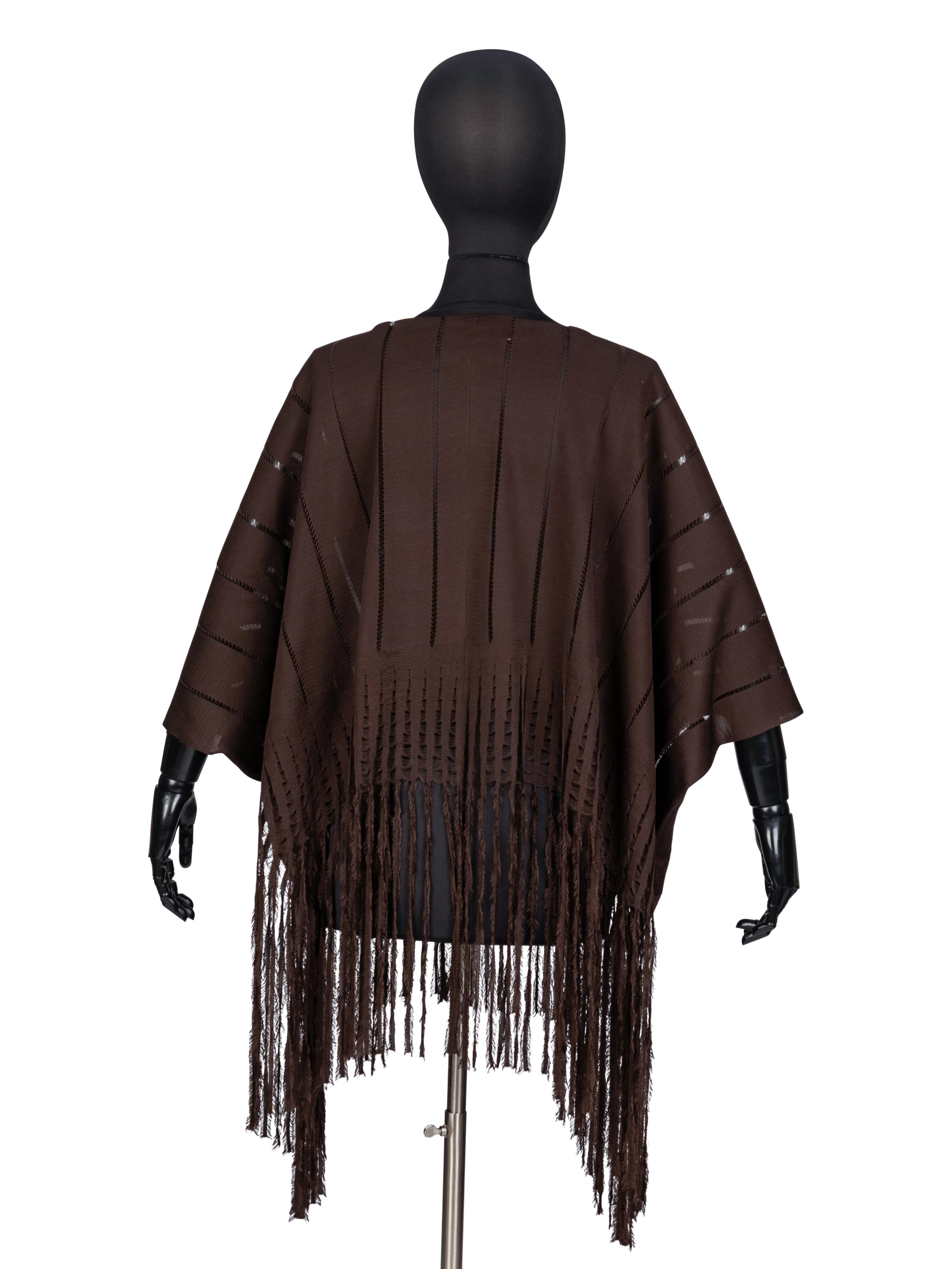 Yves Saint Laurent, Brown Fringed Silk Poncho