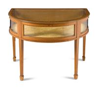An Edwardian Satinwood and Paint Decorated Demilune Vitrine Table