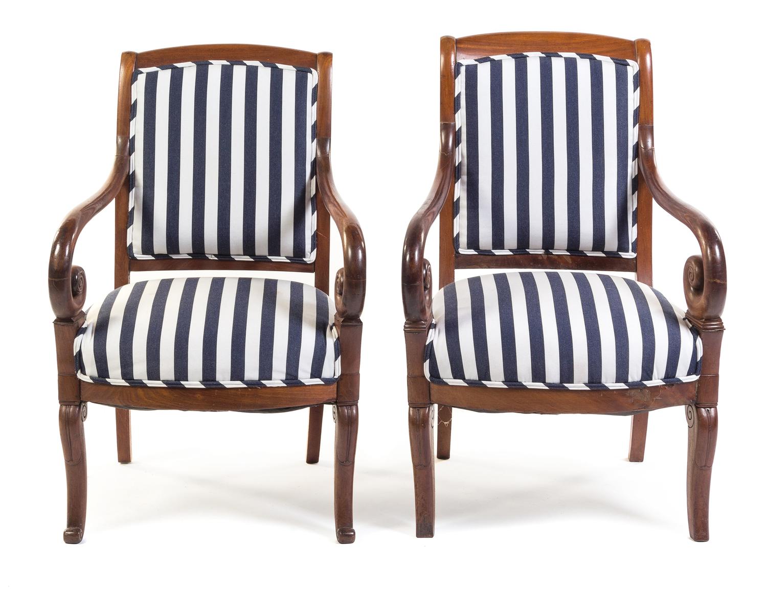 A Near Pair of Louis Philippe Mahogany Armchairs Height 36 inches.