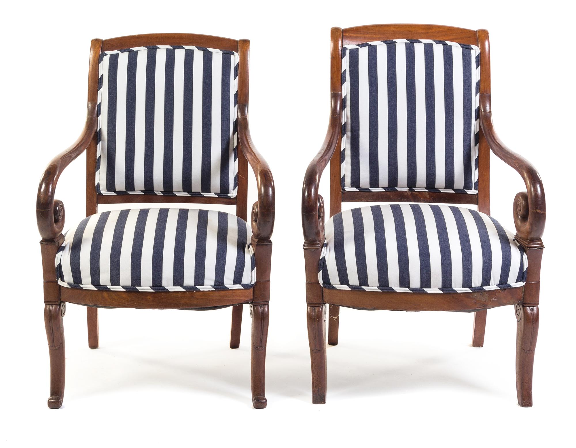 A Near Pair of Louis Philippe Mahogany Armchairs Height 36 inches.