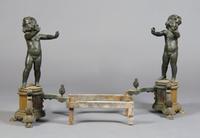 A Pair of Iron and Bronze Figural Andirons, Height 21 3/4 inches.