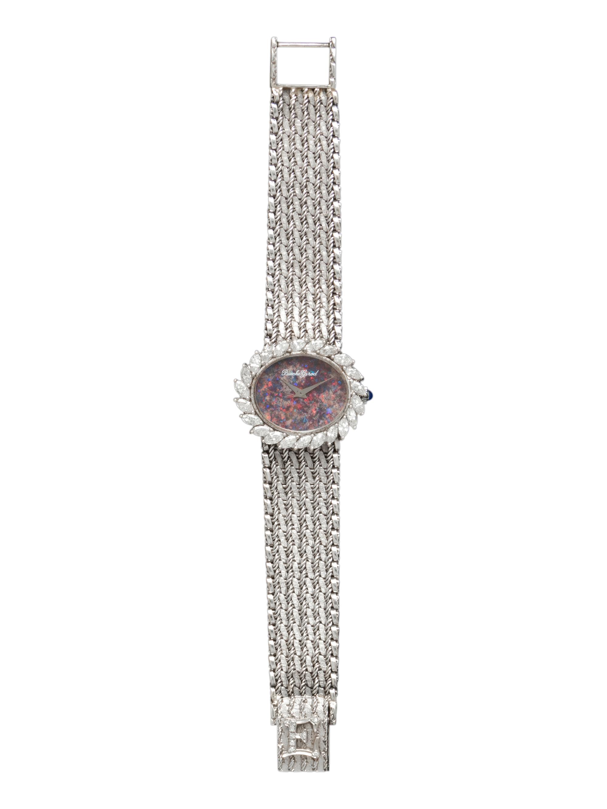 BUECHE GIROD, 9802 18K WHITE GOLD AND DIAMOND OPAL DIAL WATCH