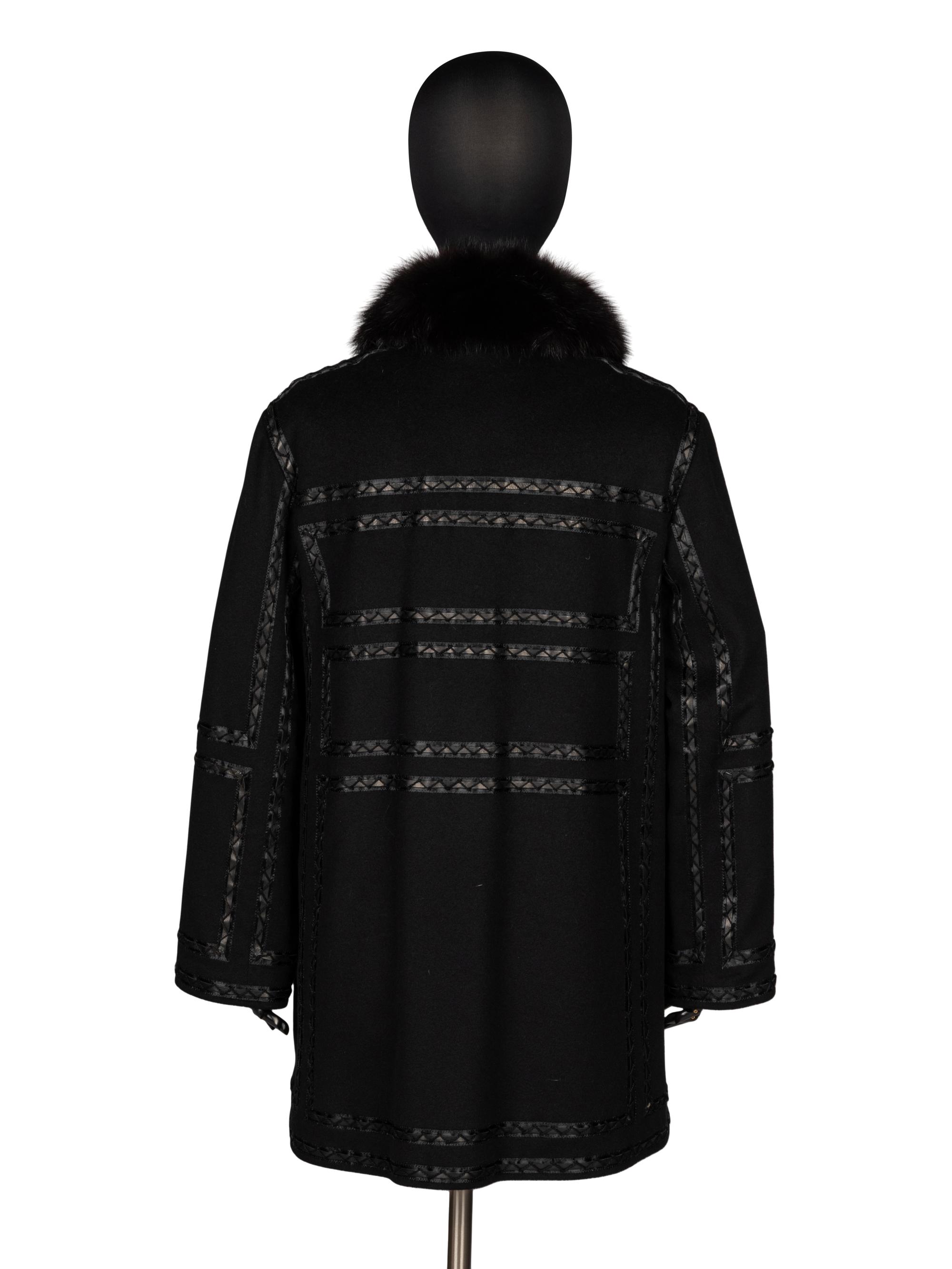 J. Mendel, Cashmere Coat with Leather & Sable Trim