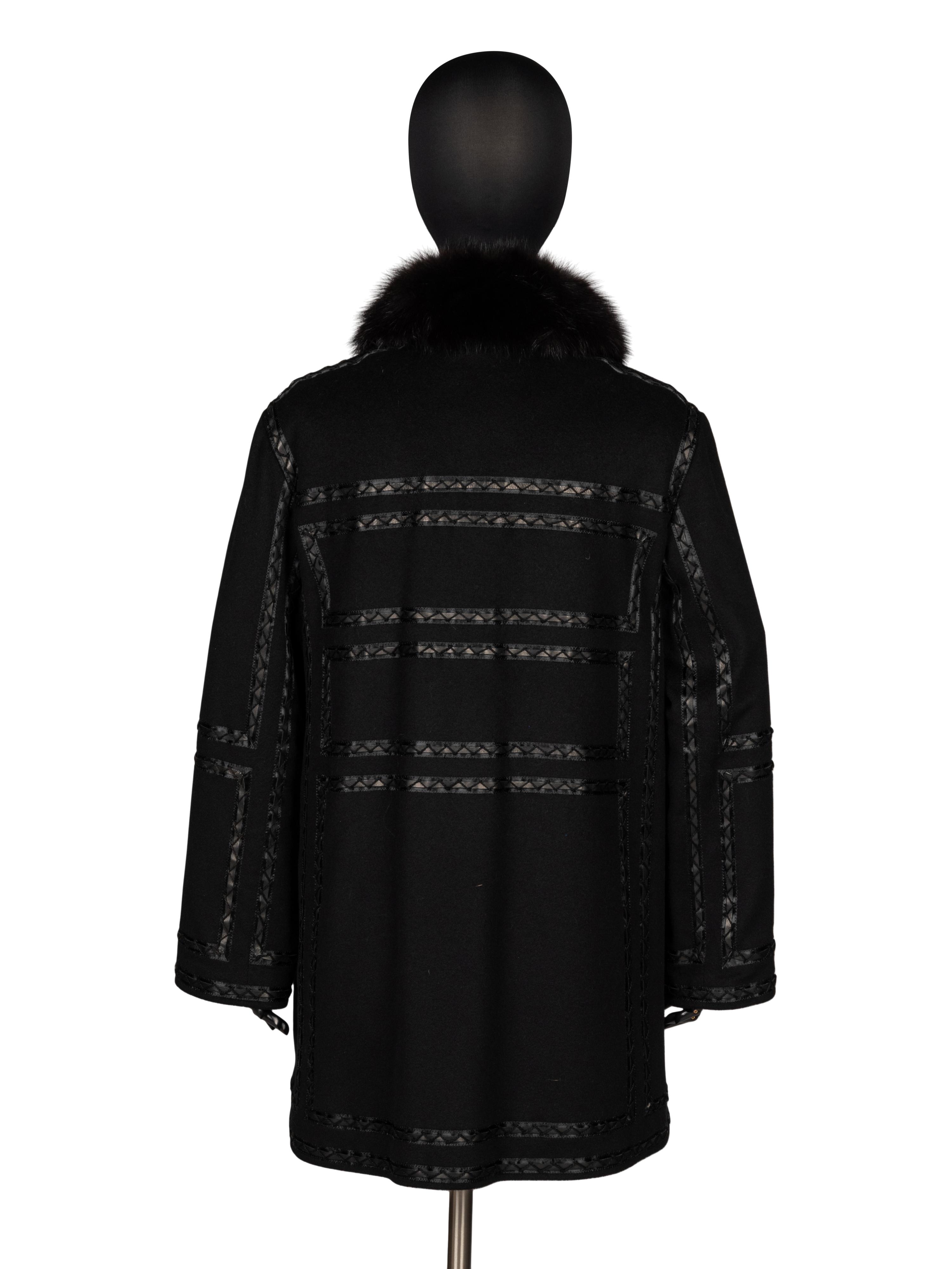 J. Mendel, Cashmere Coat with Leather & Sable Trim