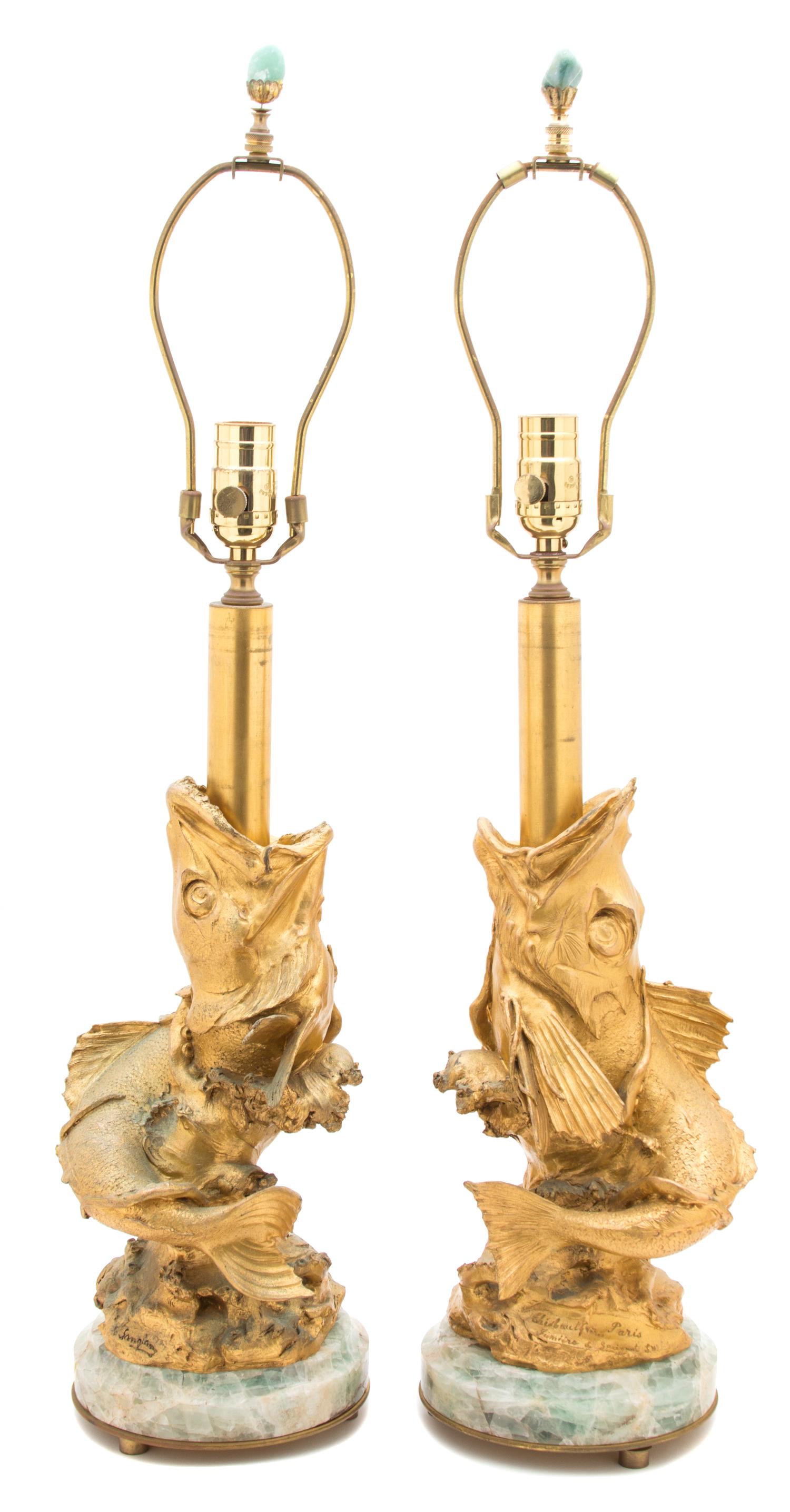 A Pair of Gilt Bronze Fish-Form Table Lamps — THIEBAUT FRERES, PARIS, 19TH CENTURY