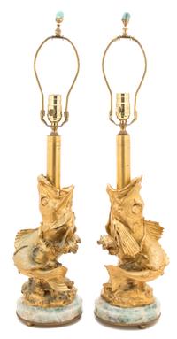 A Pair of Gilt Bronze Fish-Form Table Lamps — THIEBAUT FRERES, PARIS, 19TH CENTURY